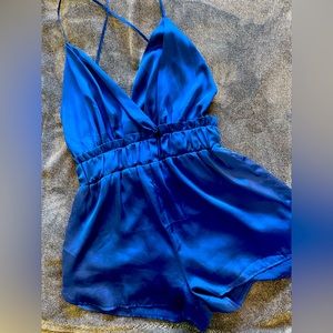 Sexy Midnight Blue Silk Backless Romper